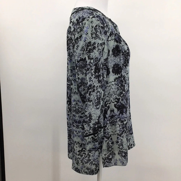 Rebecca Taylor Blouse Womens 0 Blue Black Floral Kiku Print 3/4 Sleeve Silk Top‎ - Picture 6 of 12